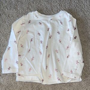 Old Navy White and Pink Long Sleeve Tee with Ballerina Pattern